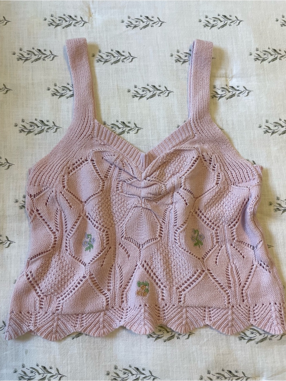 Adorable pink crochet tank with embroidery